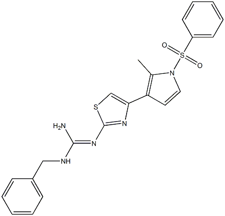 N-[Amino(benzylamino)methylene]-4-[1-(phenylsulfonyl)-2-methyl-1H-pyrrole-3-yl]thiazole-2-amine Struktur