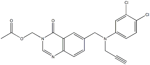 3-Acetyloxymethyl-6-[N-(3,4-dichlorophenyl)-N-(2-propynyl)aminomethyl]quinazolin-4(3H)-one,,结构式