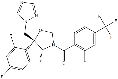 (4R,5R)-5-(2,4-Difluorophenyl)-4-methyl-3-[4-(trifluoromethyl)-6-fluorobenzoyl]-5-[(1H-1,2,4-triazol-1-yl)methyl]oxazolidine Struktur