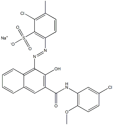 2-クロロ-3-メチル-6-[[3-[[(3-クロロ-6-メトキシフェニル)アミノ]カルボニル]-2-ヒドロキシ-1-ナフチル]アゾ]ベンゼンスルホン酸ナトリウム 化学構造式