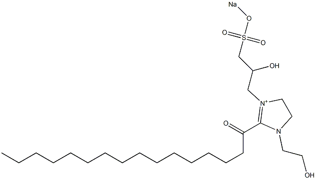 1-(2-Hydroxyethyl)-3-[2-hydroxy-3-(sodiooxysulfonyl)propyl]-2-palmitoyl-2-imidazoline-3-ium 结构式