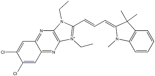 6,7-ジクロロ-1,3-ジエチル-2-[3-[[2,3-ジヒドロ-1,3,3-トリメチル-1H-インドール]-2-イリデン]-1-プロペニル]-1H-イミダゾ[4,5-b]キノキサリン-3-イウム 化学構造式
