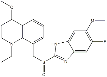 1-エチル-1,2,3,4-テトラヒドロ-4-メトキシ-8-(5-フルオロ-6-メトキシ-1H-ベンゾイミダゾール-2-イルスルフィニルメチル)キノリン 化学構造式