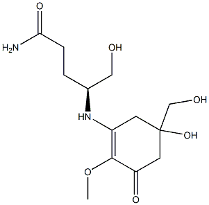 (4S)-4-[[5-Hydroxy-5-(hydroxymethyl)-2-methoxy-1-oxo-2-cyclohexen-3-yl]amino]-5-hydroxyvaleramide Structure