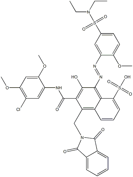 3-[(5-Chloro-2,4-dimethoxyphenyl)aminocarbonyl]-1-[5-[(diethylamino)sulfonyl]-2-methoxyphenylazo]-2-hydroxy-4-(phthalimidylmethyl)naphthalene-8-sulfonic acid Structure