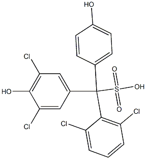 (2,6-ジクロロフェニル)(3,5-ジクロロ-4-ヒドロキシフェニル)(4-ヒドロキシフェニル)メタンスルホン酸 化学構造式