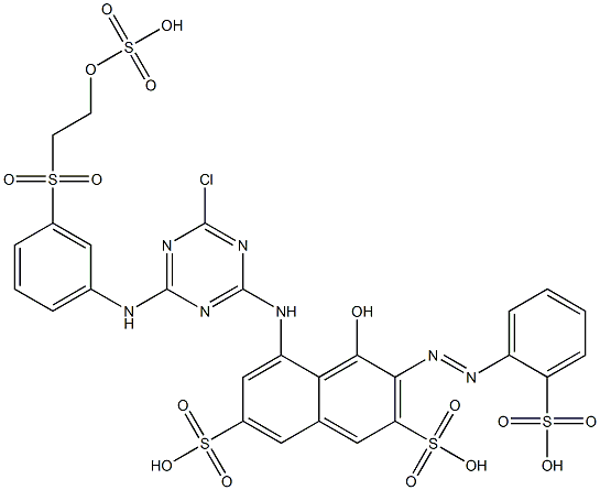 5-[4-クロロ-6-[3-[2-(スルホオキシ)エチルスルホニル]アニリノ]-s-トリアジン-2-イルアミノ]-4-ヒドロキシ-3-(2-スルホフェニルアゾ)-2,7-ナフタレンジスルホン酸 化学構造式