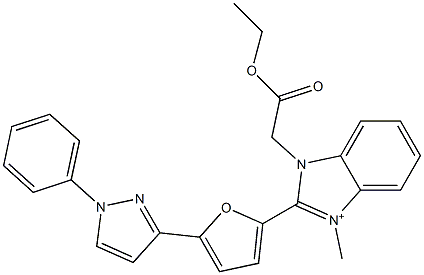 1-(2-Ethoxy-2-oxoethyl)-3-methyl-2-[5-[(1-phenyl-1H-pyrazol)-3-yl]furan-2-yl]-1H-benzimidazol-3-ium Structure