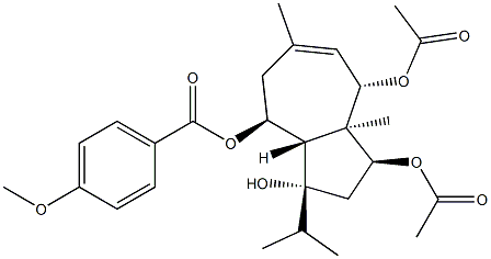 p-Anisic acid (1S,3R,3aS,4S,8S,8aR)-1,8-diacetoxy-3-hydroxy-3-isopropyl-6,8a-dimethyl-1,2,3,3a,4,5,8,8a-octahydroazulen-4-yl ester Structure