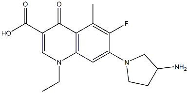1-エチル-6-フルオロ-5-メチル-1,4-ジヒドロ-4-オキソ-7-(3-アミノ-1-ピロリジニル)キノリン-3-カルボン酸 化学構造式