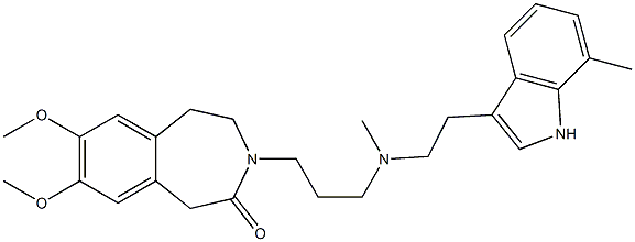 2,3-Dihydro-7,8-dimethoxy-3-[3-[N-[2-(7-methyl-1H-indol-3-yl)ethyl]-N-methylamino]propyl]-1H-3-benzazepin-4(5H)-one 结构式