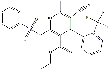 5-Cyano-1,4-dihydro-6-methyl-2-[phenylsulfonylmethyl]-4-(2-trifluoromethylphenyl)pyridine-3-carboxylic acid ethyl ester,,结构式