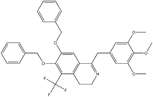 5-(トリフルオロメチル)-6,7-ビス(ベンジルオキシ)-3,4-ジヒドロ-1-[(3,4,5-トリメトキシフェニル)メチル]イソキノリン 化学構造式