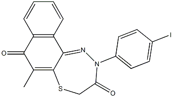 7,8-Dihydro-6-methyl-10-[4-iodophenyl]-7-thia-10,11-diaza-10H-cyclohepta[a]naphthalene-5,9-dione 结构式