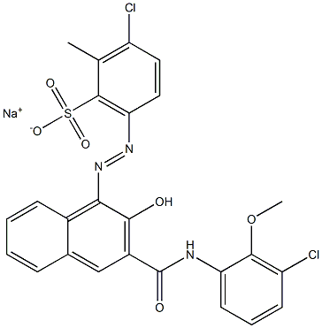 3-クロロ-2-メチル-6-[[3-[[(3-クロロ-2-メトキシフェニル)アミノ]カルボニル]-2-ヒドロキシ-1-ナフチル]アゾ]ベンゼンスルホン酸ナトリウム 化学構造式