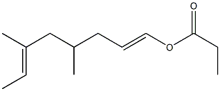 プロピオン酸4,6-ジメチル-1,6-オクタジエニル 化学構造式