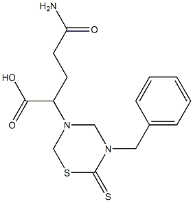 5-Amino-5-oxo-2-[(5-benzyl-6-thioxotetrahydro-2H-1,3,5-thiadiazin)-3-yl]valeric acid Struktur