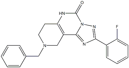 8-ベンジル-2-(2-フルオロフェニル)-6,7,8,9-テトラヒドロ-1,3,3a,5,8-ペンタアザ-3aH-ベンゾ[e]インデン-4(5H)-オン 化学構造式