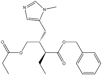 (αS,βR)-α-エチル-β-[プロピオニルオキシメチル]-1-メチル-1H-イミダゾール-5-ブタン酸ベンジル 化学構造式