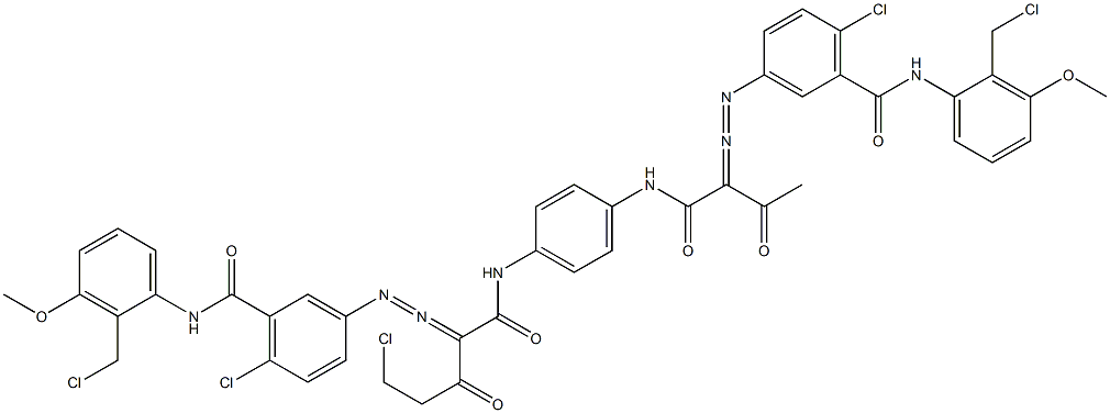 3,3'-[2-(クロロメチル)-1,4-フェニレンビス[イミノカルボニル(アセチルメチレン)アゾ]]ビス[N-[2-(クロロメチル)-3-メトキシフェニル]-6-クロロベンズアミド] 化学構造式