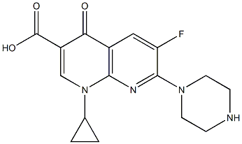 1-Cyclopropyl-6-fluoro-1,4-dihydro-4-oxo-7-piperazino-1,8-naphthyridine-3-carboxylic acid Struktur