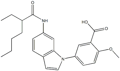 5-[6-(2-エチルヘキサノイルアミノ)-1H-インドール-1-イル]-2-メトキシ安息香酸 化学構造式