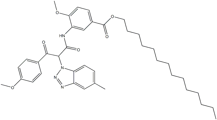 2-(4-メトキシベンゾイル)-2-(5-メチル-1H-ベンゾトリアゾール-1-イル)-2'-メトキシ-5'-(テトラデシルオキシカルボニル)アセトアニリド 化学構造式