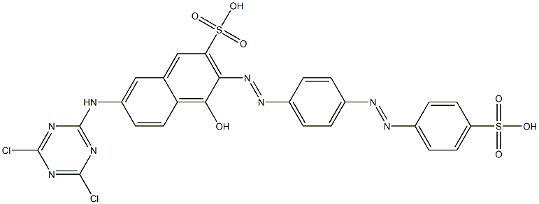 7-[(4,6-Dichloro-1,3,5-triazin-2-yl)amino]-4-hydroxy-3-[[4-[(4-sulfophenyl)azo]phenyl]azo]-2-naphthalenesulfonic acid Struktur