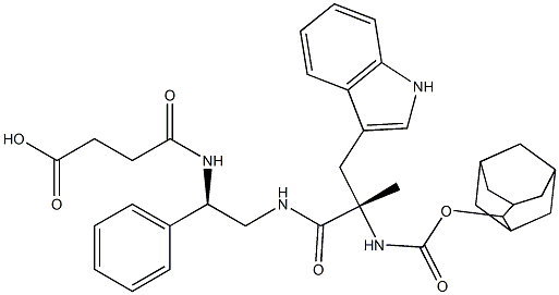 4-[(R)-2-[(S)-2-(2-アダマンチルオキシカルボニルアミノ)-2-メチル-3-(1H-インドール-3-イル)プロパノイルアミノ]-1-フェニルエチルアミノ]-4-オキソ酪酸 化学構造式