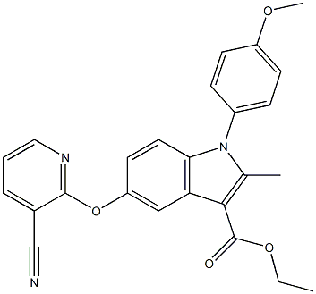 1-(4-Methoxyphenyl)-2-methyl-5-[3-cyanopyridin-2-yloxy]-1H-indole-3-carboxylic acid ethyl ester Struktur