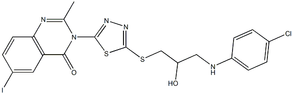 6-Iodo-2-methyl-3-[5-[[3-(4-chloroanilino)-2-hydroxypropyl]thio]-1,3,4-thiadiazol-2-yl]quinazolin-4(3H)-one,,结构式