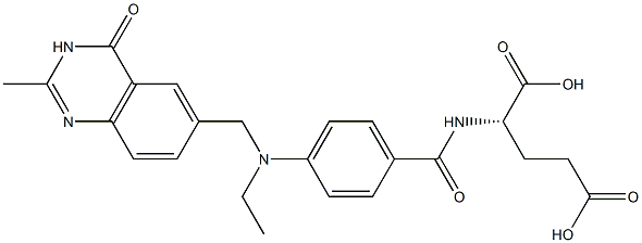 (2S)-2-[4-[N-エチル-N-[[(3,4-ジヒドロ-2-メチル-4-オキソキナゾリン)-6-イル]メチル]アミノ]ベンゾイルアミノ]グルタル酸 化学構造式