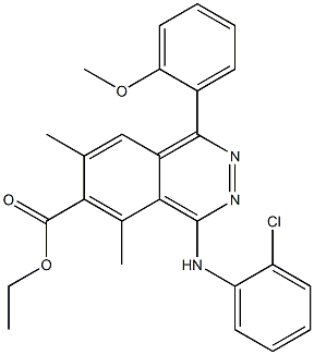 1-(2-Methoxyphenyl)-4-(2-chlorophenylamino)-5,7-dimethylphthalazine-6-carboxylic acid ethyl ester Struktur
