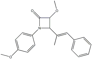 4-[(E)-1-メチル-2-フェニルエテニル]-3-メトキシ-1-(4-メトキシフェニル)アゼチジン-2-オン 化学構造式