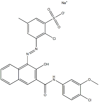 2-クロロ-5-メチル-3-[[3-[[(4-クロロ-3-メトキシフェニル)アミノ]カルボニル]-2-ヒドロキシ-1-ナフチル]アゾ]ベンゼンスルホン酸ナトリウム 化学構造式