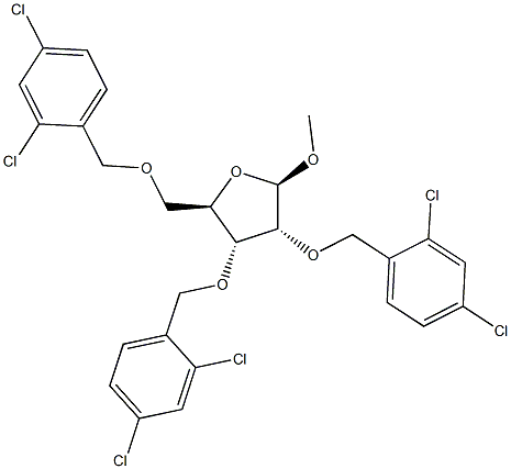 Methyl 2,3,5-Tri-O-(2,4-dichloro-benzyl)- beta-D-ribofuranoside 化学構造式