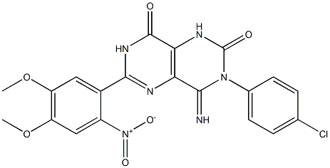 6-(4,5-Dimethoxy-2-nitrophenyl)-3-(4-chlorophenyl)-4-imino-1,3,7-trihydro-5,7-diazaquinazoline-2,8-dione Struktur