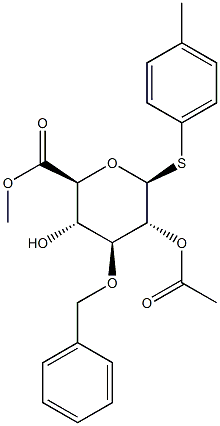 4-Methylphenyl 2-O-acetyl-3-O-benzyl-b-D-thioglucuronide methyl ester 化学構造式