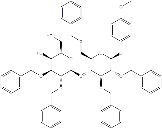 4-Methoxyphenyl 2,3,6-tri-O-benzyl-4-O-(2,3-di-O-benzyl-b-D-galactopyranosyl)-b-D-glucopyranoside,,结构式