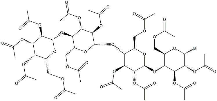 2,3,6-Tri-O-acetyl-4-O-[2,3,6-tri-O-acetyl-4-O-(2,3,6-tri-O-acetyl-4-O-(2,3,4,6-tetra-O-acetyl-b-D-galactopyranosyl)-b-D-glucopyranosyl)-b-D-glucopyranosyl]-a-D-glucopyranosyl bromide 结构式