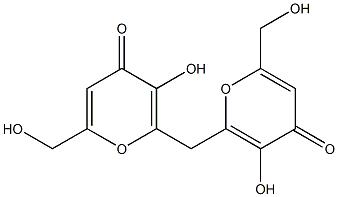 bis(5-hydroxy-2-hydroxymethyl-pyran-4-one-6-yl)methane Struktur