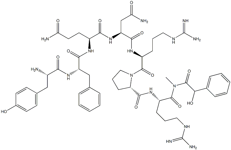 hydroxyphenylacetyl-methyltyrosyl-phenylalanyl-glutaminyl-asparaginyl-arginyl-prolyl-argininamide 化学構造式