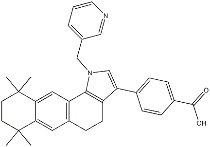 4-(4,5,7,8,9,10-hexahydro-7,7,10,10-tetramethyl-1-(3-pyridylmethyl)anthra-(1,2-b)pyrrol-3-yl)benzoic acid,,结构式