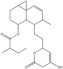 1,2,3,4,4a,7,8,8a-octahydro-4,4a-methano-7-methyl-8-(2-(2,4-tetrahydro-4-hydroxy-6-oxo-2H-pyran-2-yl)ethyl)-1-naphthyl 2-methylbutanoate,,结构式