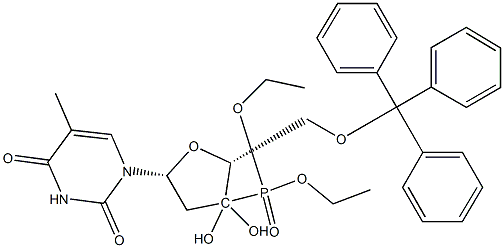 3'-diethylphosphono-3'-hydroxy-5'-O-tritylthymidine 化学構造式