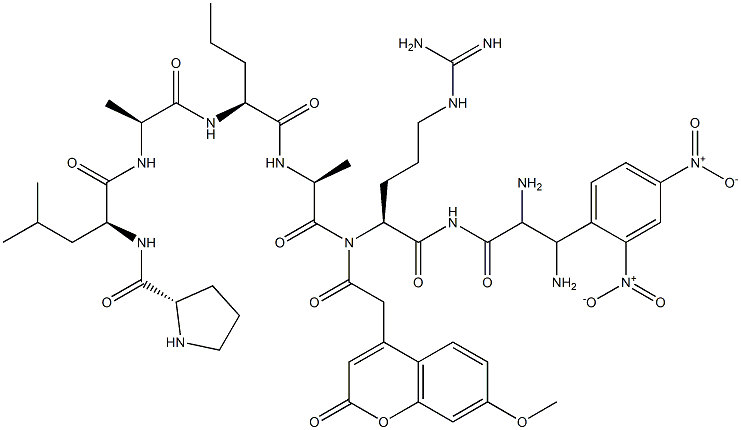 (7-methoxycoumarin-4-ylacetyl)-prolyl-leucyl-alanyl-norvalyl-(3-(2,4-dinitrophenyl)-2,3-diaminopropanoyl)-alanyl-argininamide|