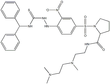 N-(4-(2-(2-((2-dmethylaminoethyl)methylamino)ethylaminocarbonyl)pyrrolidinylsulfonyl)-2-nitrophenylamino)-N'-diphenylmethylthiourea Structure