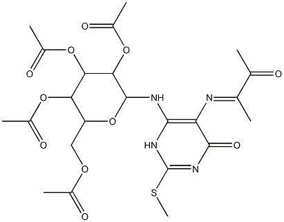 [3,4,5-triacetyloxy-6-[[2-methylsulfanyl-6-oxo-5-(3-oxobutan-2-ylideneamino)-3H-pyrimidin-4-yl]amino]oxan-2-yl]methyl acetate 结构式