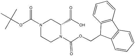 (R)-Piperazine-1,2,4-tricarboxylic acid 4-tert-butyl ester 1-(9H-fluoren-9-ylmethyl) ester Structure