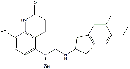 5-[(1R)-2-[(5,6-diethyl-2,3-dihydro-1H-inden-2-yl)amino]-1-hydroxy-ethyl]-8-hydroxy-1H-quinolin-2-one 化学構造式